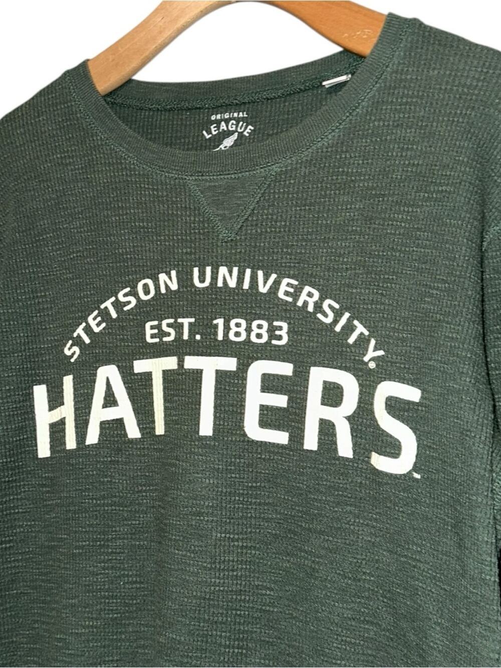Original League S Green Stetson University Hatters Waffle Thermal Crewneck Shirt